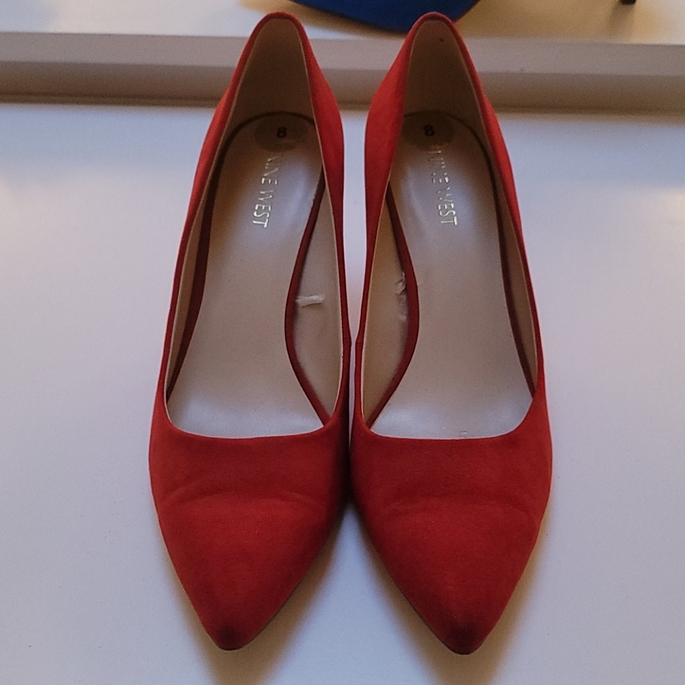 Red office pumps